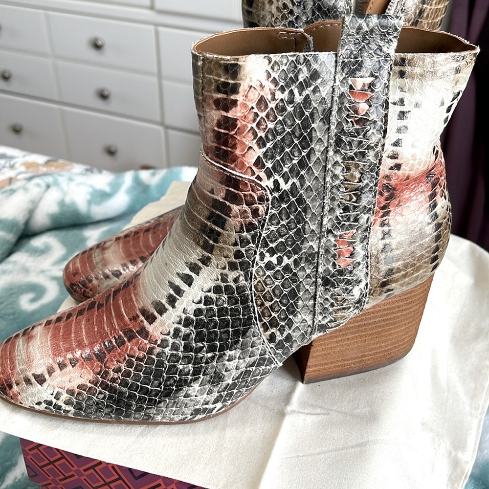 Kork-Ease snake skin leather booties